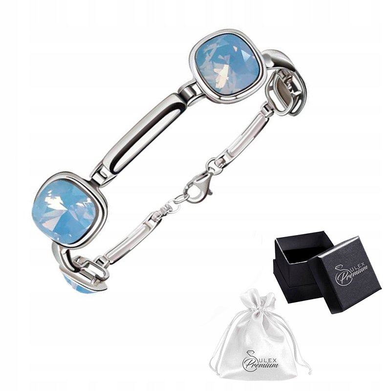 Bransoletka srebrna pr. 925 Elegancka Damska Bransoletka Kryształ Air Blue