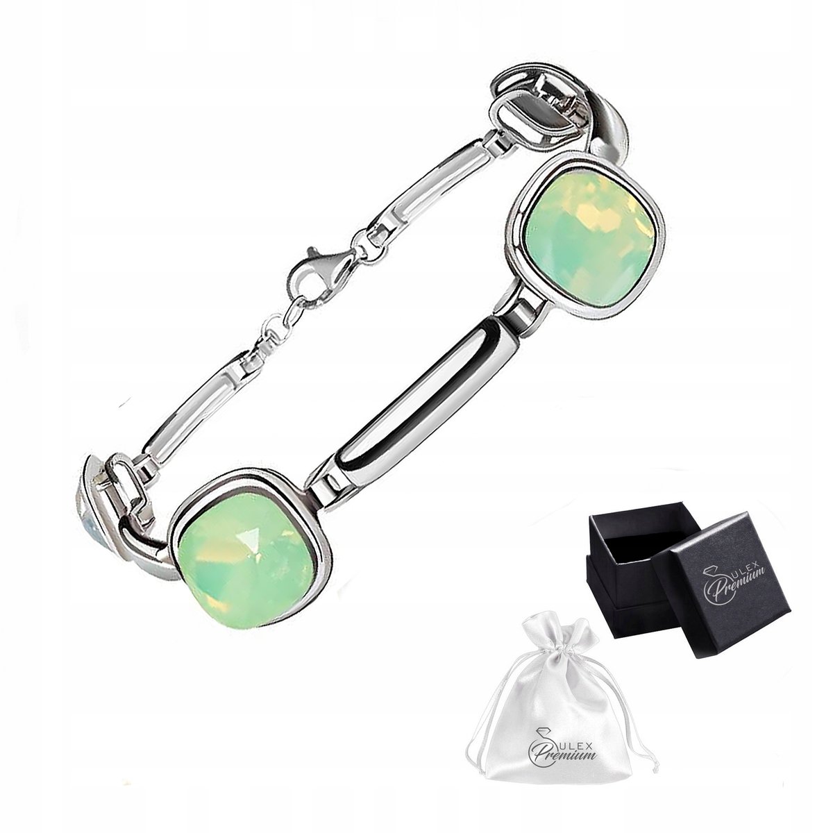 Bransoletka srebro 925 Elegancka Damska Bransoleta Kryształ Chrysolite Opal