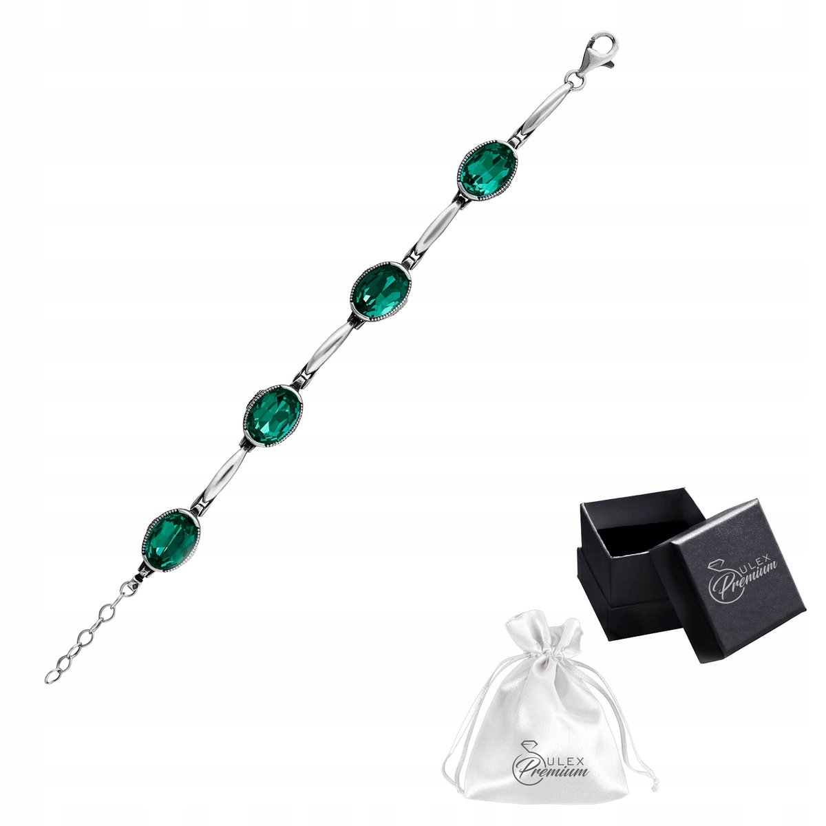 Bransoletka srebrna pr. 925 Elegancka Bransoleta z KRYSZTAŁEM SZMARAGDOWYM