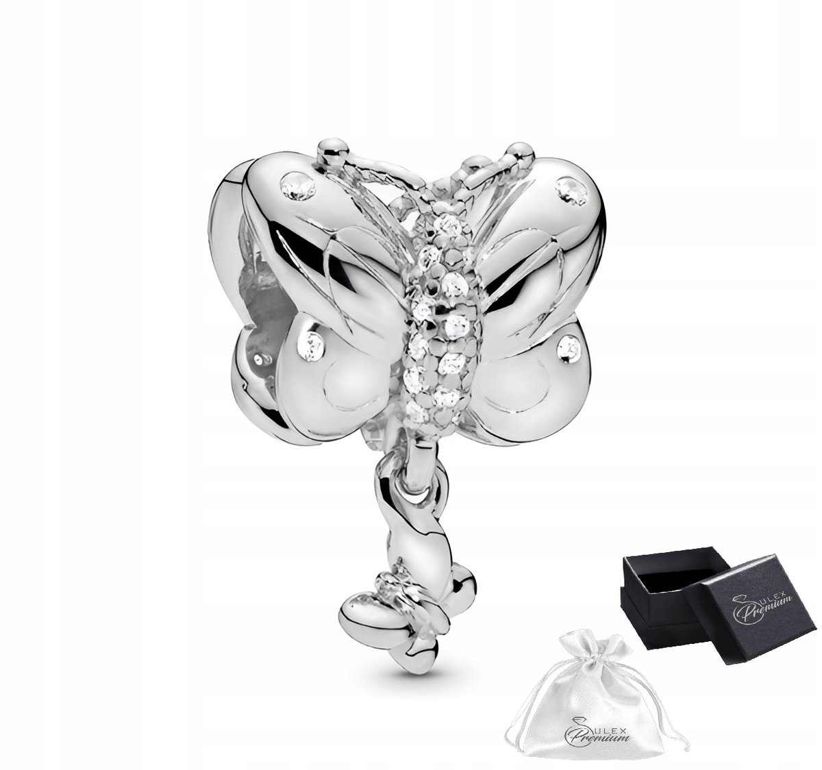Charms srebro rodowane pr. 925 Motyl z cyrkoniami