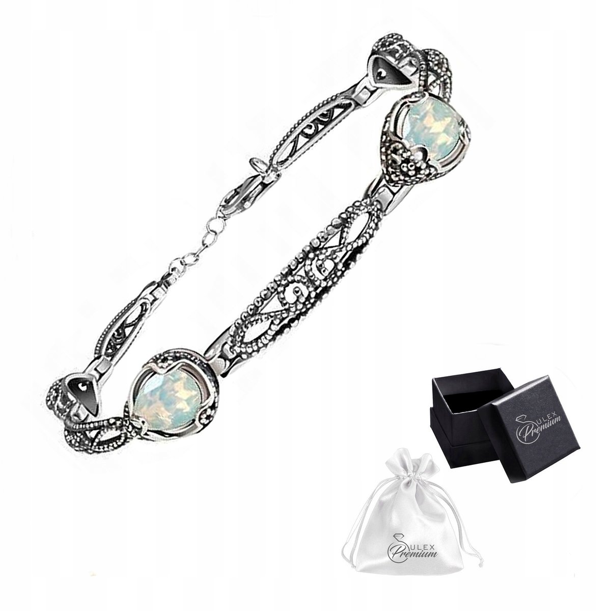 Bransoletka srebrna pr. 925 Elegancka Biały Kryształ White Opal dla Niej