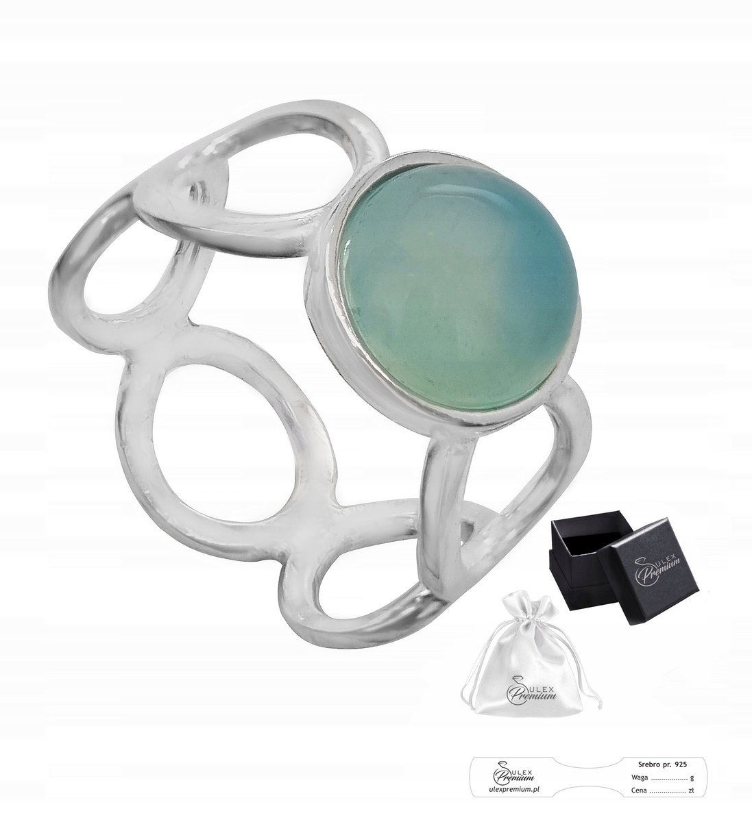 Pierścionek srebrny pr. 925 Elegancki Naturalny Agat Aqua Prezent r. 19