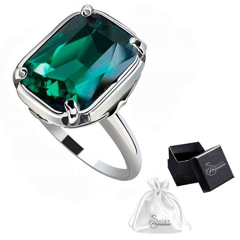 Pierścionek Srebrny pr.925 Kryształ kolor Butelkowa Zieleń Szmaragd r. 21