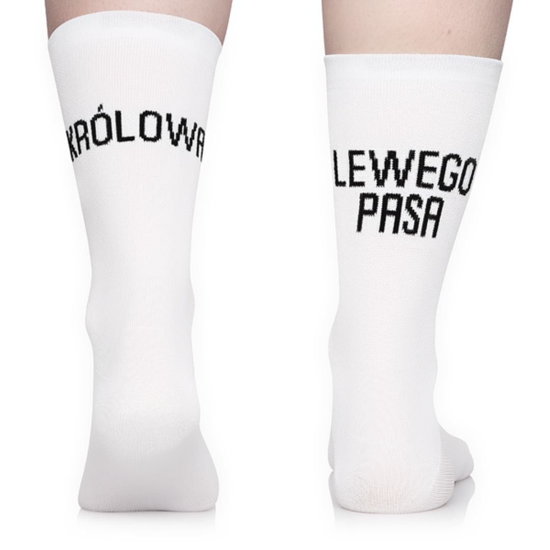 Damskie skarpety rowerowe - Królowa lewego pasa - Todo Cycling Pro, termoaktywne, kolarskie, białe, 35-38