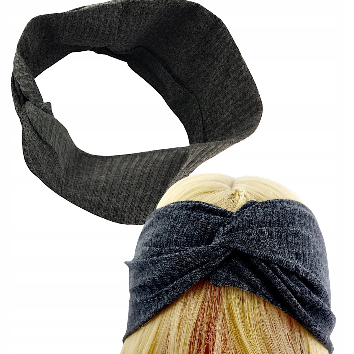 MATERIAŁOWA OPASKA DO WŁOSÓW Turban z węzłem SZARA