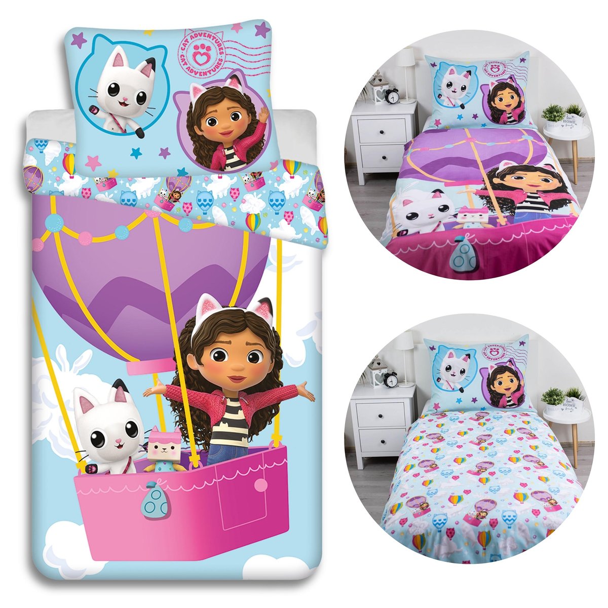 Koci Domek Gabi Bawełniana, dwustronna pościel dziecięca, dla dziewczynki, na zamek, 100% bawełna, 140x200cm OEKO-TEX