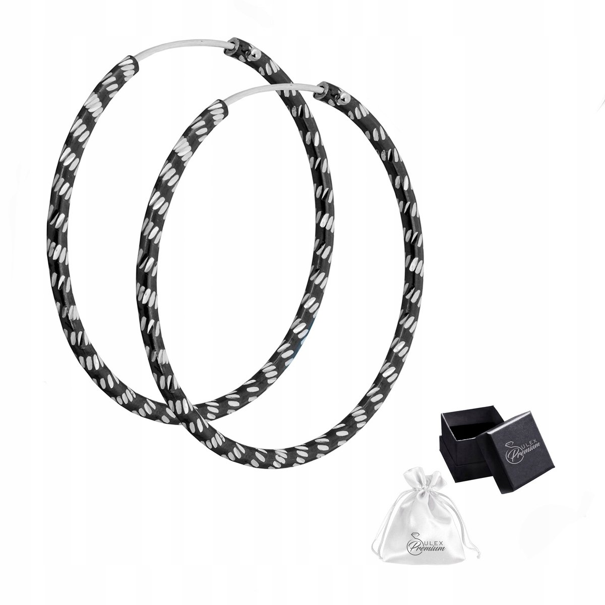 Kolczyki srebro pr. 925 Eleganckie KOŁA Czarno-Białe Diamentowane 4.2 cm