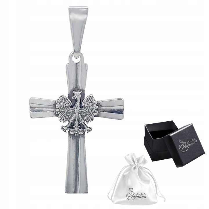 Krzyżyk srebrny z Orłem Krzyż Patriotyczny Zawieszka Wisiorek Srebro 925