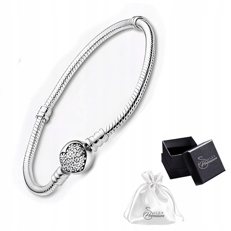 Bransoletka modułowa do Charms Kulka Serce z Cyrkoniami Srebrna 925 21 cm