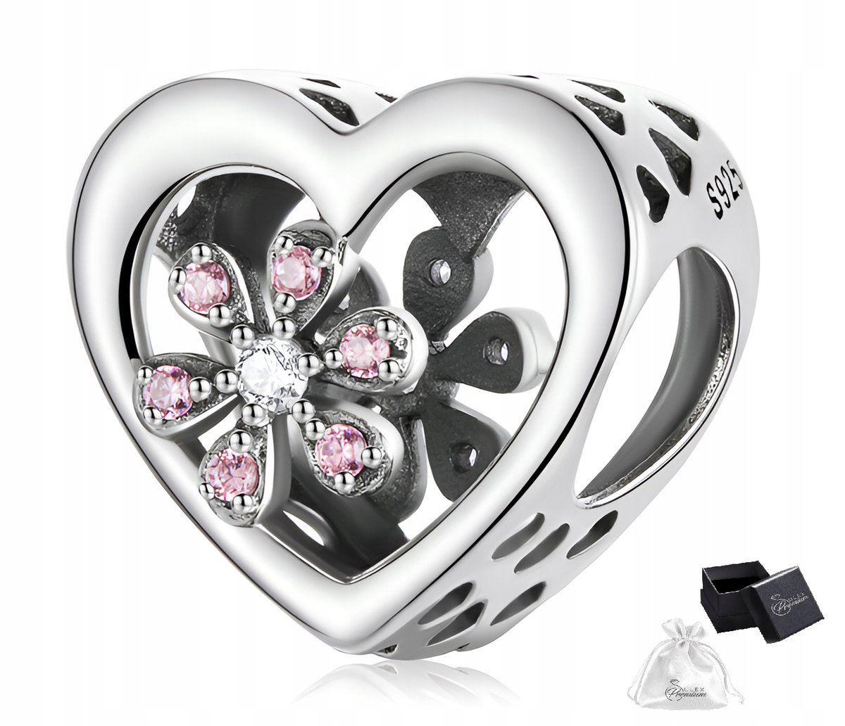 Charms srebro rodowane pr. 925 Różowy kwiat