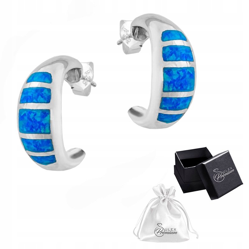 Kolczyki srebro pr. 925 Półokrągłe Niebieski OPAL
