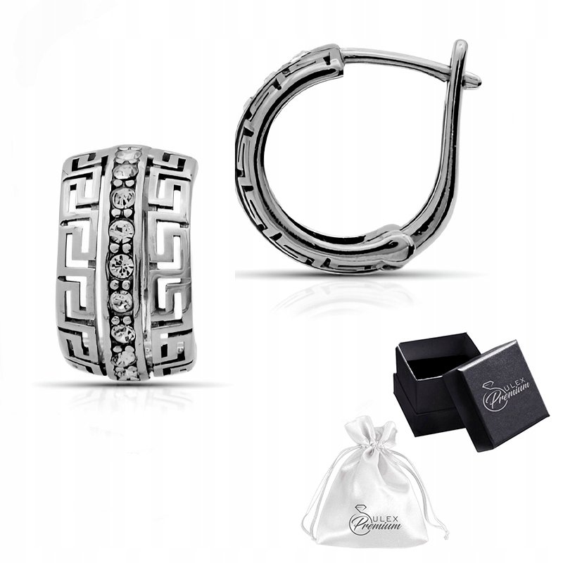 Kolczyki srebrne pr. 925 Rodowane Kolczyki Meander Grecki z Cyrkoniami