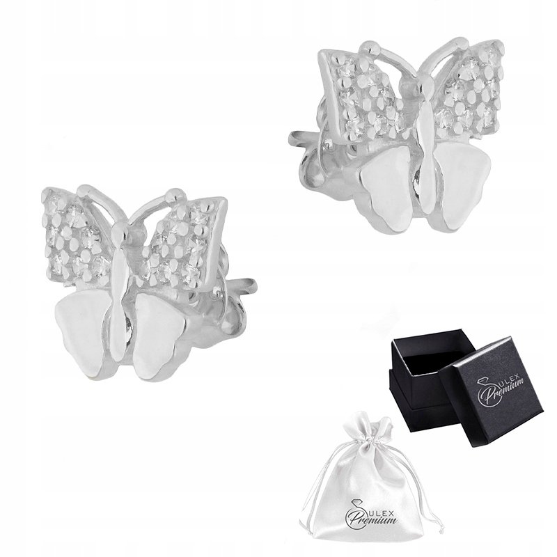 Kolczyki srebro pr. 925 Rodowane Kolczyki MOTYLE z Cyrkoniami Dla Niej