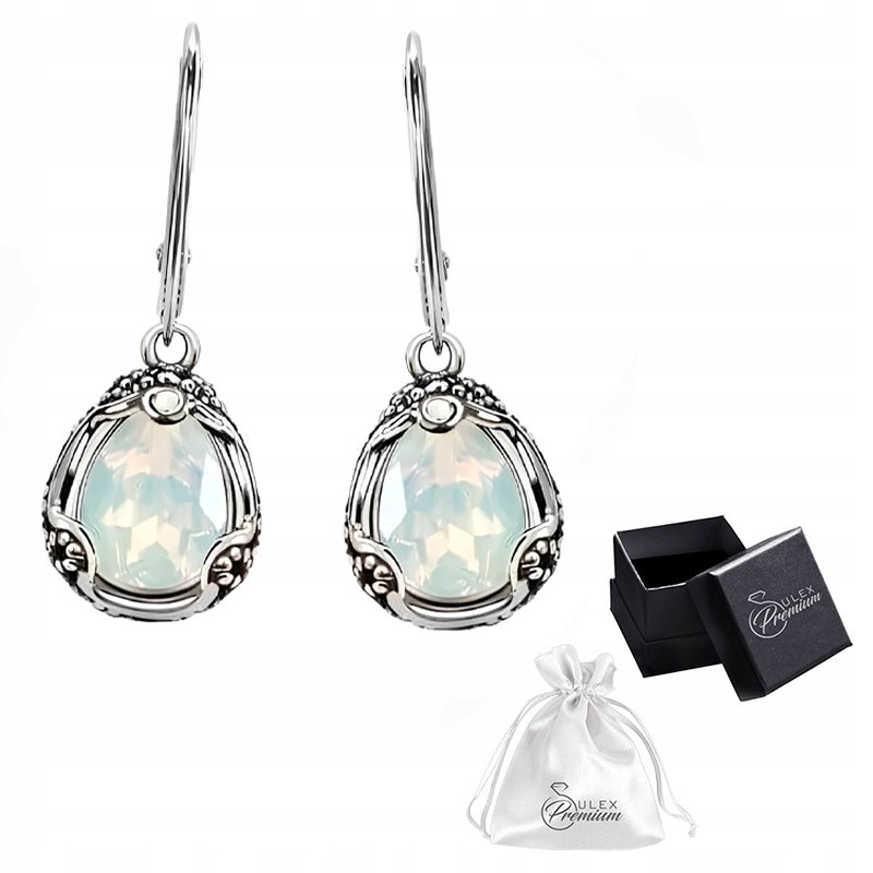 Kolczyki srebrne pr. 925 Piękne Wiszące Kolczyki Biały kryształ White Opal