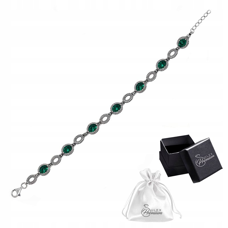 Bransoletka srebrna pr. 925 Elegancka Bransoletka z Zielonym Kryształem
