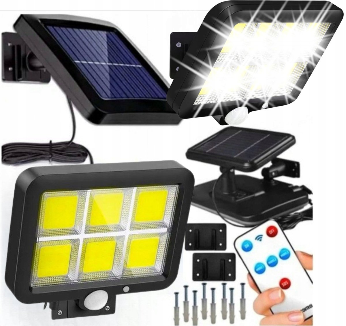 LAMPA LED SOLARNA OGRODOWA Z CZUJNIKIEM RUCHU ULICZNA ZEWNĘTRZNA + PILOT