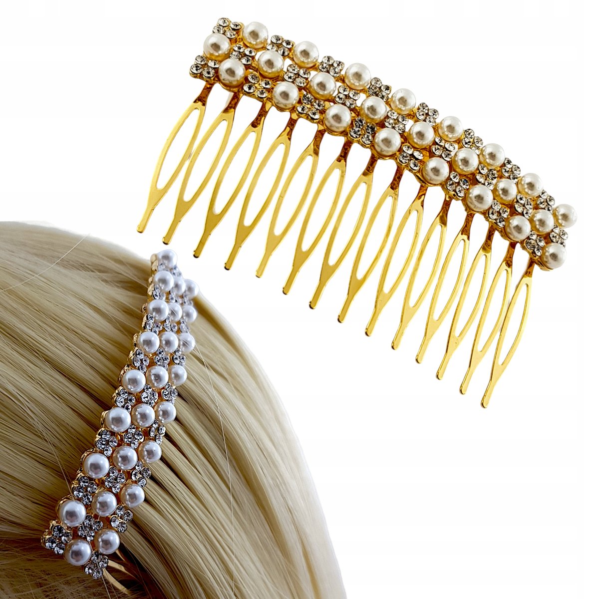 Grzebień do włosów Ozdobny z perełkami Ślub Cyrkonie