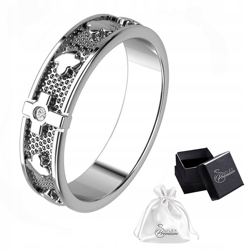 Obrączka RÓŻANIEC Na Palec Rodowany Srebrny 925 Pierścionek z Różańcem r 11