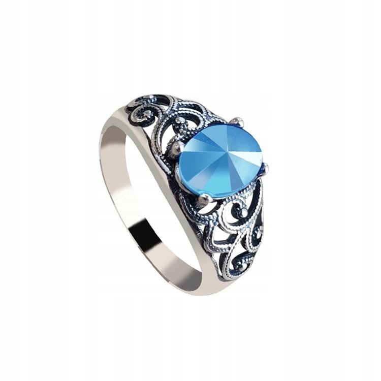Pierścionek srebrny z kryształem Summer Blue Niebieski Srebro Prezent r.|15