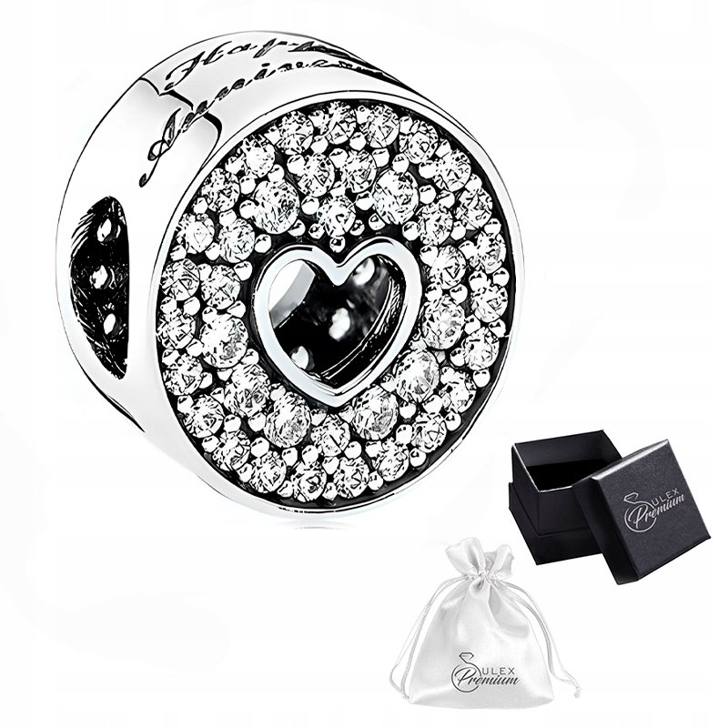 Charms srebro rodowane pr. 925 Serce Mikrocyrkonie