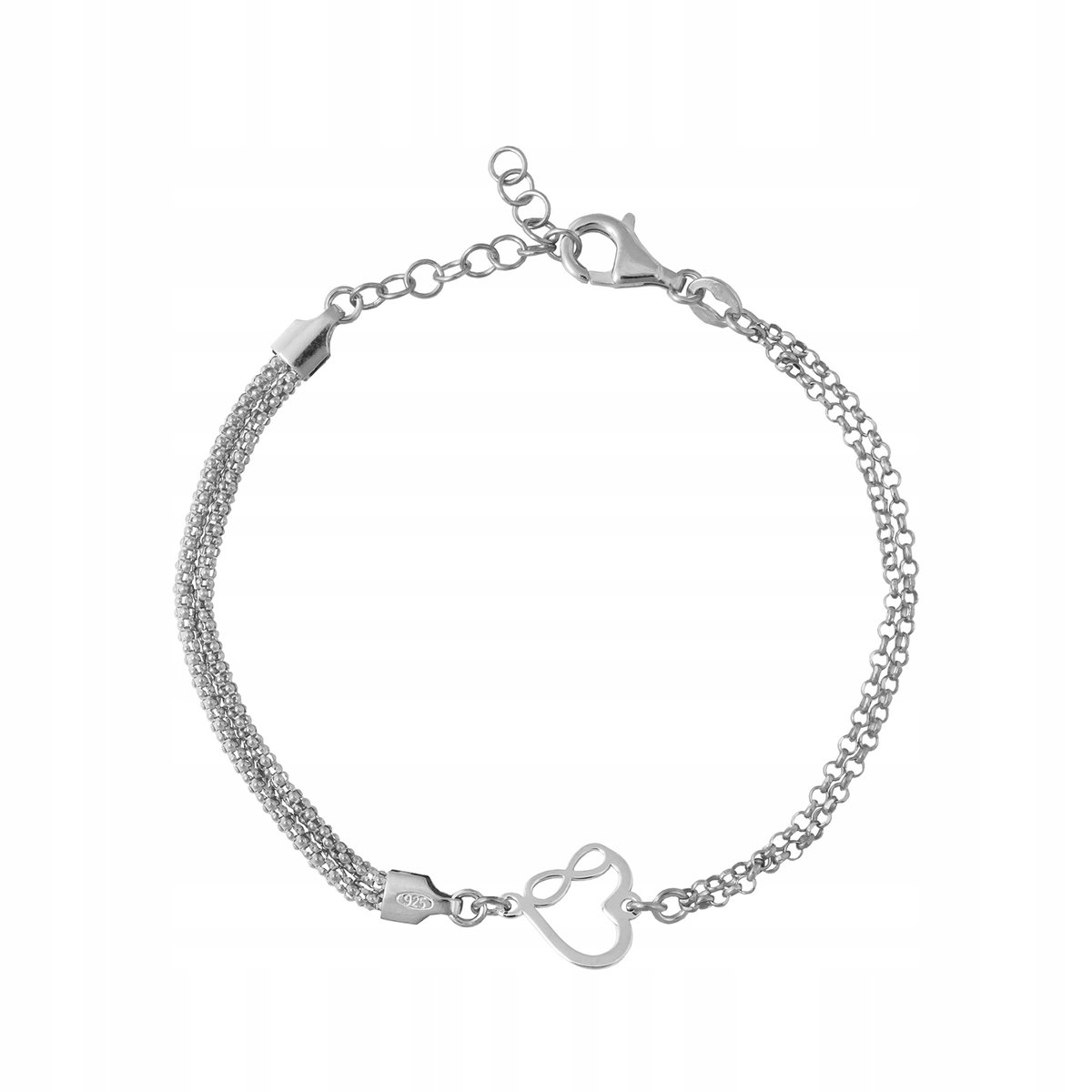 Bransoletka calza srebrna pr. 925 Serce Infinity