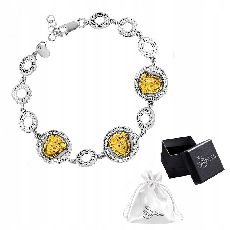 Bransoletka srebrna pr. 925 Bransoletka Pozłacana z Meduzą Grecka Mitologia