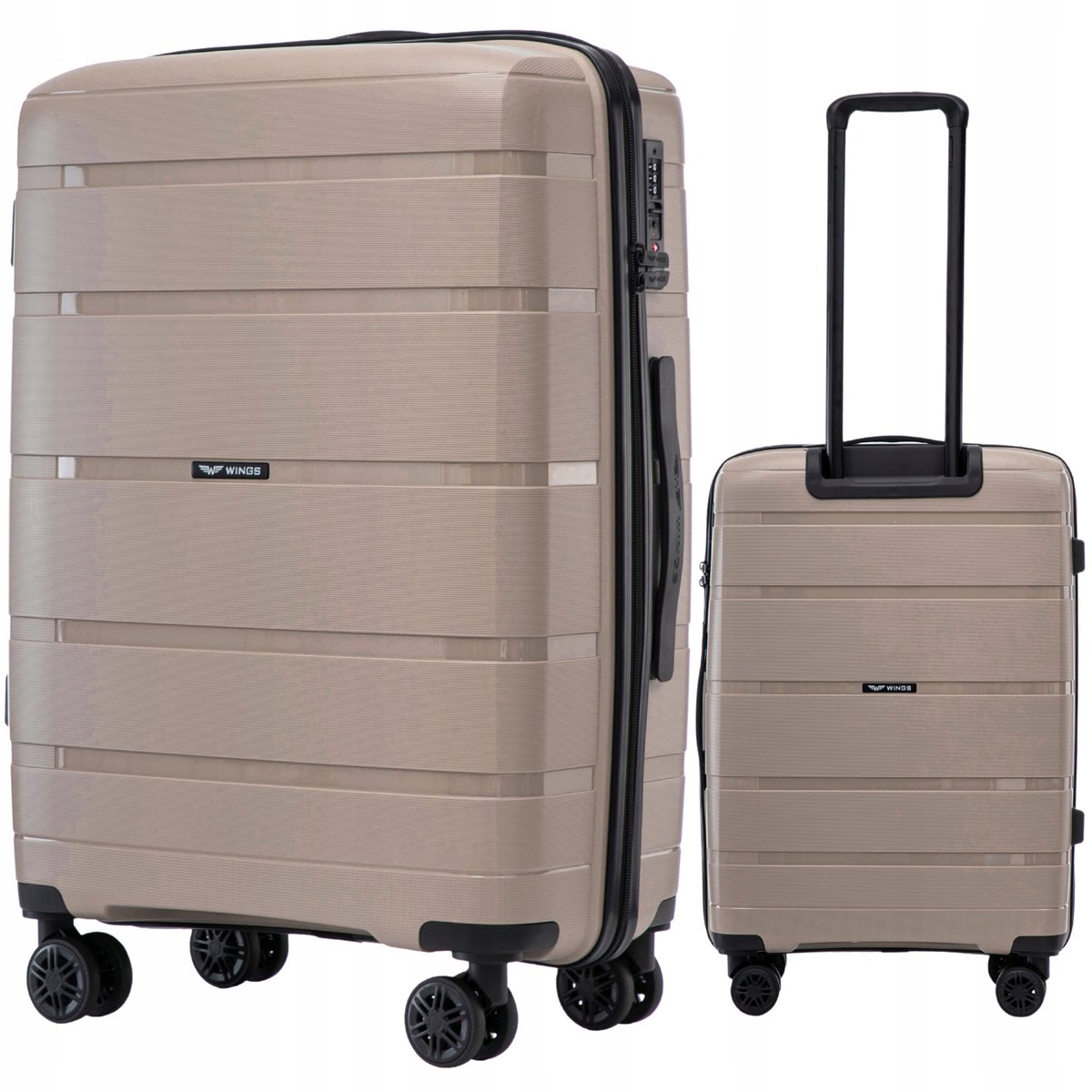 WINGS Beżowa WALIZKA podróżna BAGAŻ rejestrowany 4 kółkach z POLIPROPYLENU