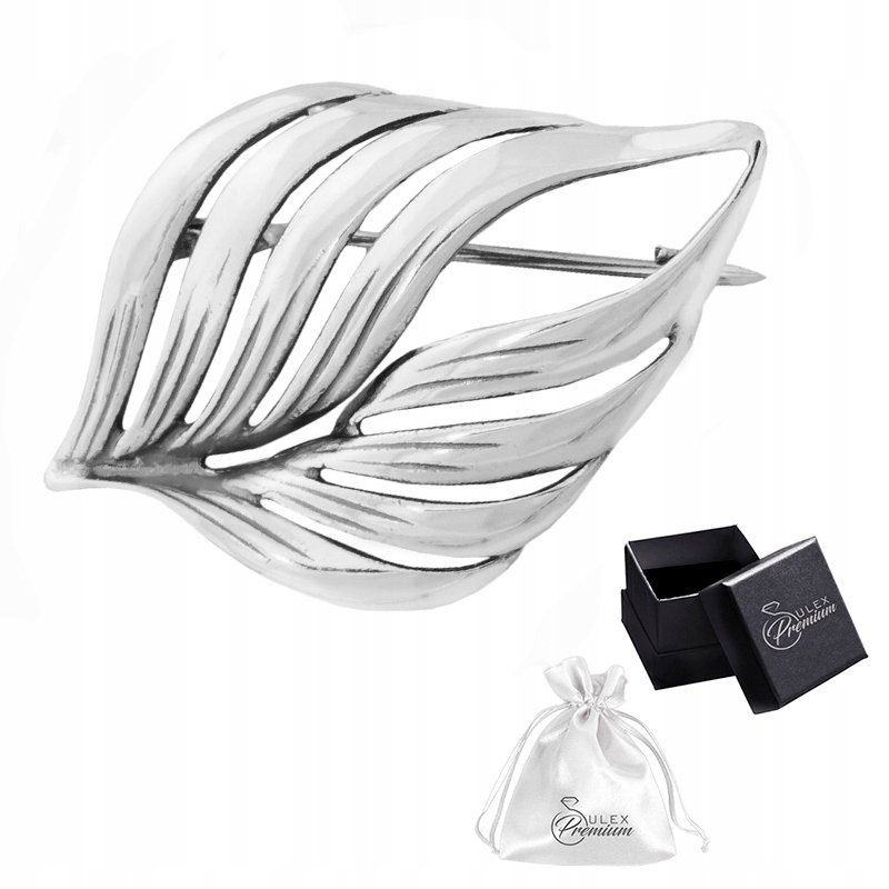 Broszka srebro pr. 925 Elegancka Broszka Liść Ażurowy Polerowany na Prezent