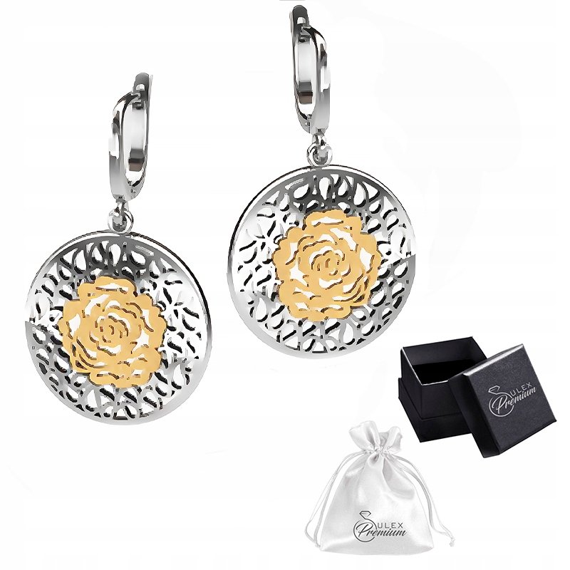 Kolczyki srebrne pr. 925 Eleganckie Wiszące Kolczyki Rodowane Róża