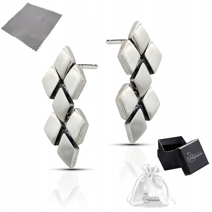 Kolczyki Srebrne ROMBY Minimalistyczne Długie Wiszące Sztyft Srebro pr 925