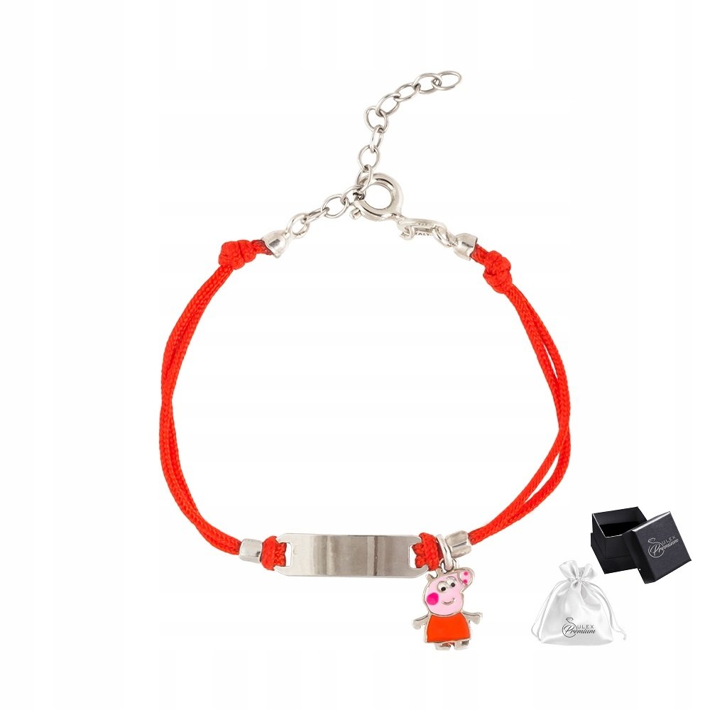Bransoletka czerwona srebro próba 925 Świnka Peppa Grawer bajka kreskówka