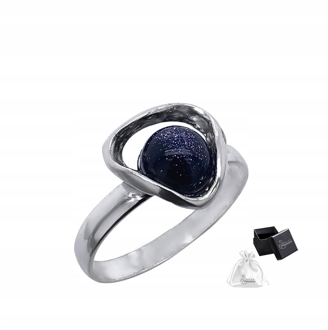 Pierścionek Srebrny z Pięknym Czarnym Kamieniem Noc Kairu r. 15