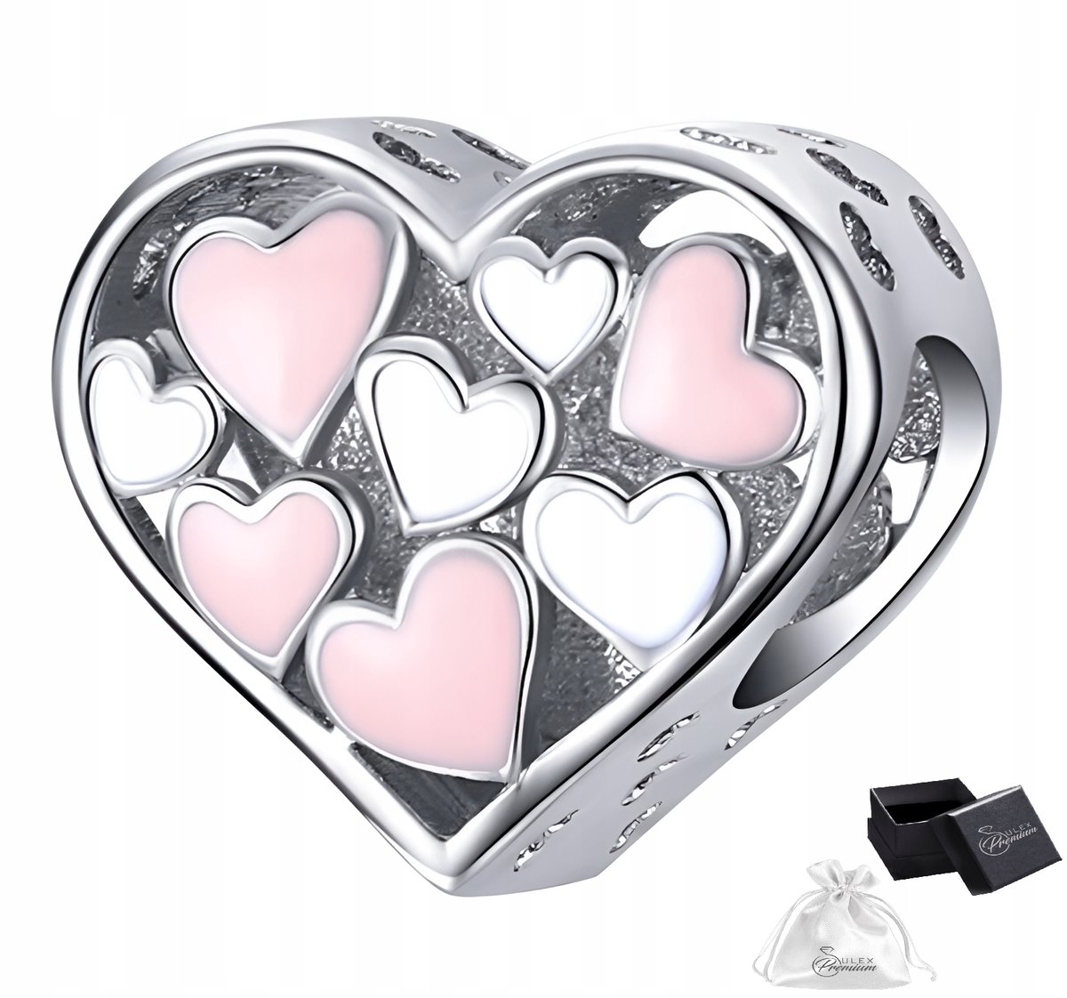 Charms srebro rodowane pr. 925 Różowe serca