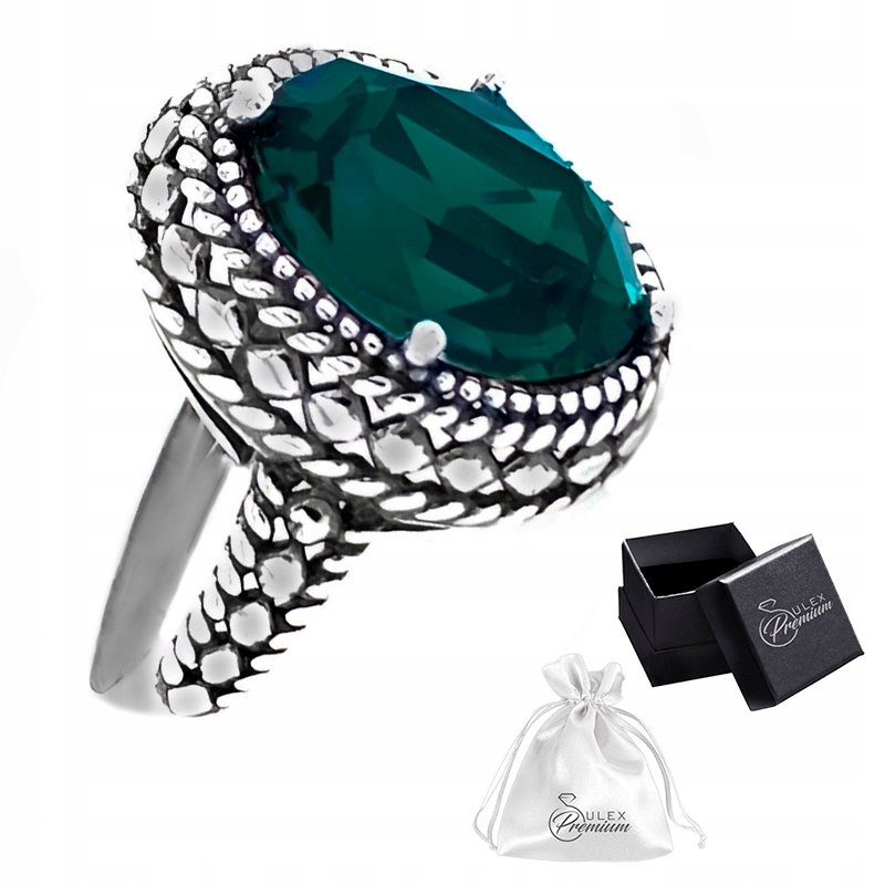 Pierścionek Srebrny z Kryształem Emerald Zielony Srebro Dla niej r. 17
