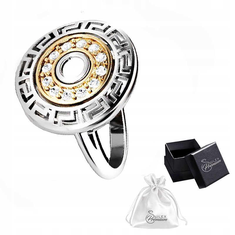 Pierścionek srebrny pozłacany rodowany z cyrkoniami GRECKA DROGA| r. 16