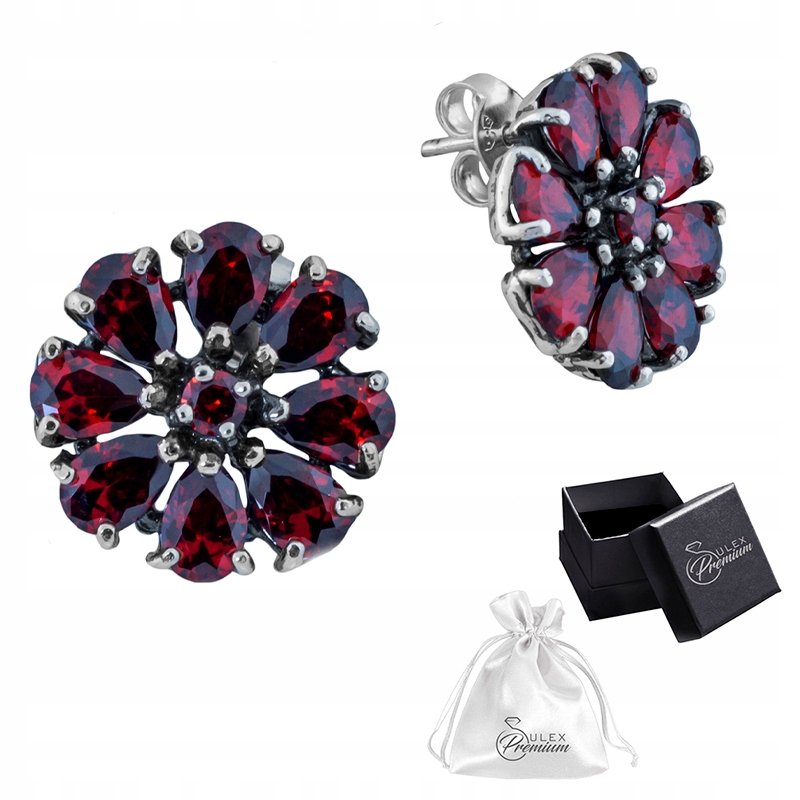 Kolczyki srebrne pr. 925 Eleganckie Kolczyki z Motywem Kwiatu Garnet