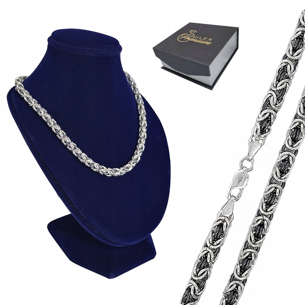 Łańcuszek Splot KRÓLEWSKI BIZANTYJSKI Srebro 925 Oksydowany 50 cm x 4,5 mm