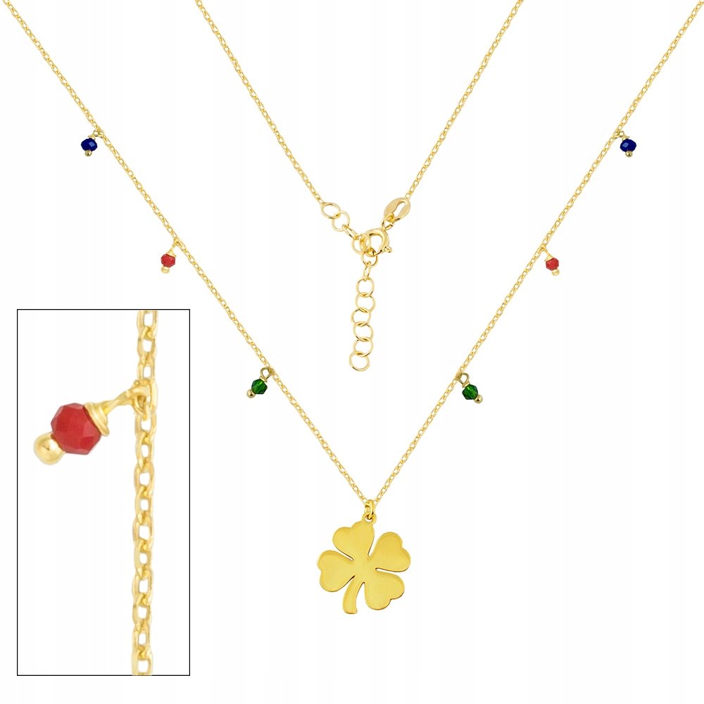 Naszyjnik Srebrny Pozłacany z Kamieniami Celebrytka Koniczynka