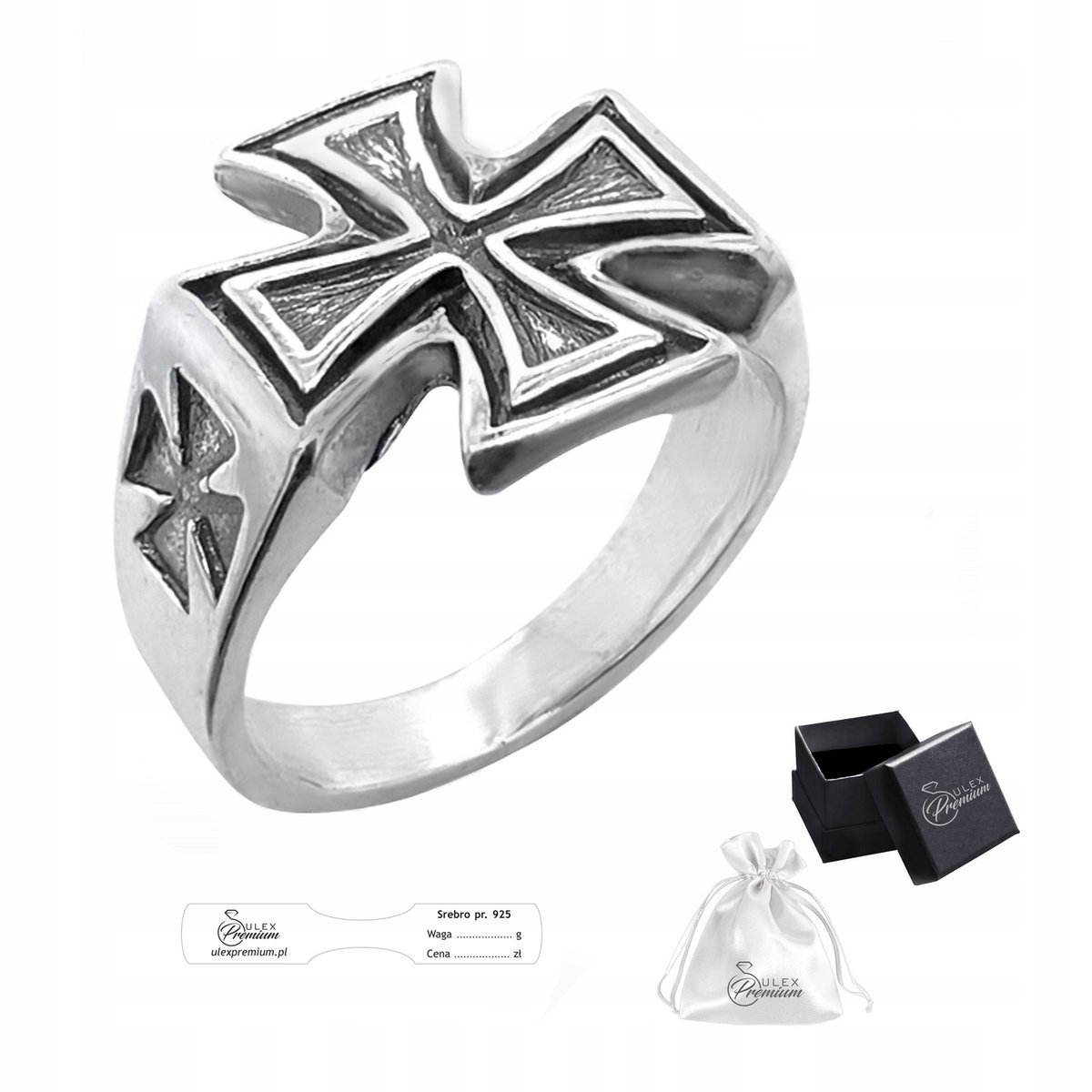 Sygnet srebrny pr. 925 Efektowny Pierścień z Krzyżem Maltańskim r. 25