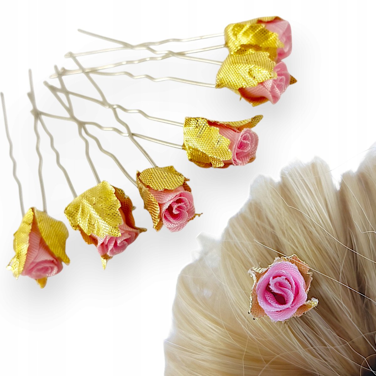 Szpilki do włosów Kokówki z różyczką Kwiatki do koka