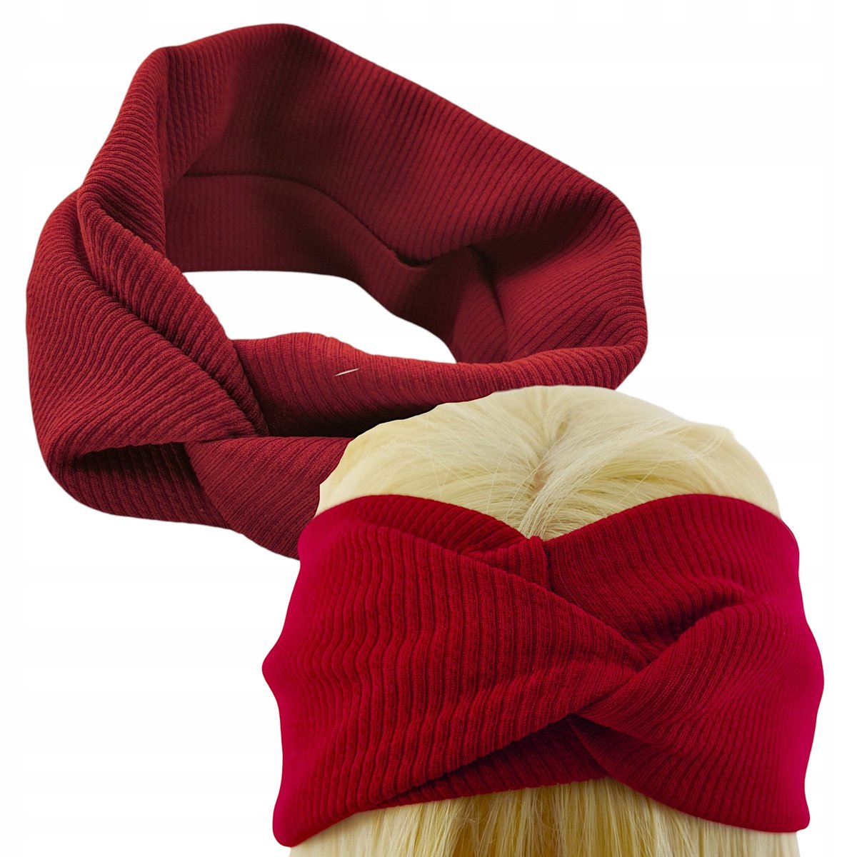 Opaska do włosów Materiałowa z węzłem Turban Bordowa