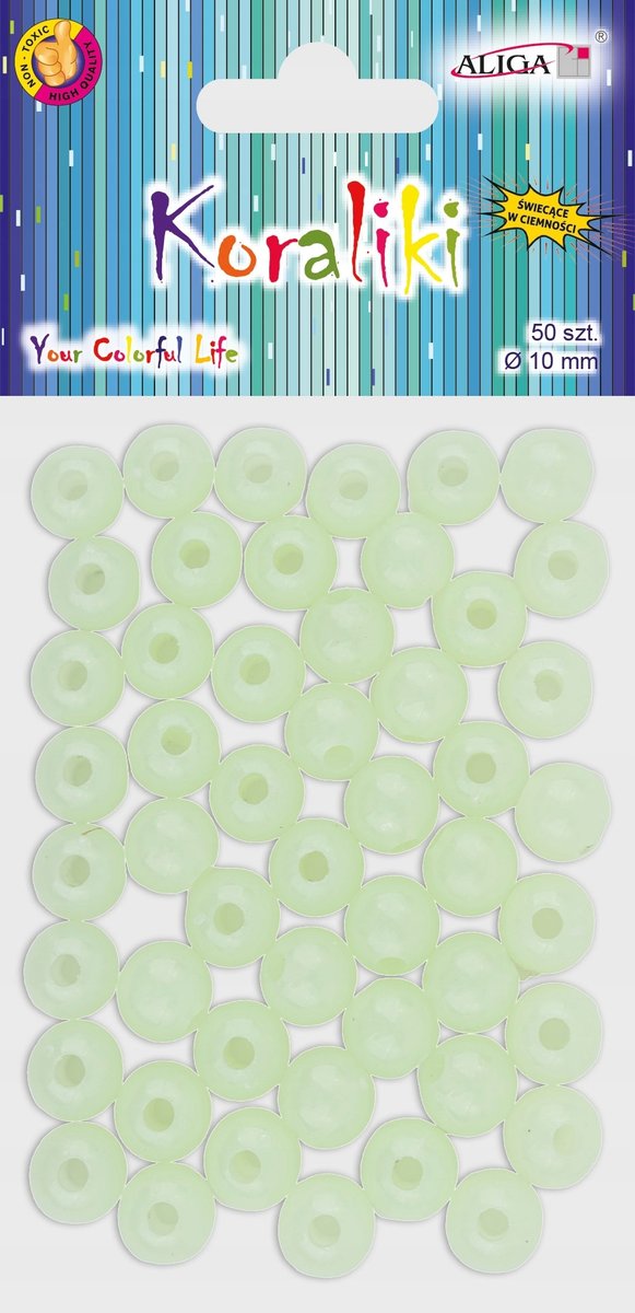Koraliki plastikowe świecące w ciemności 10mm 50 szt Aliga