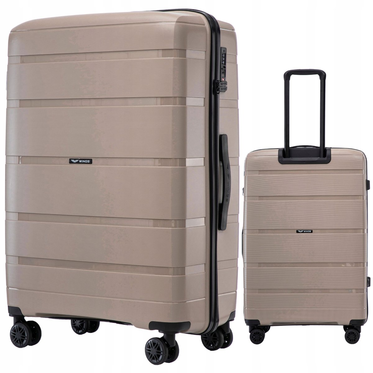 WINGS Duża WALIZKA beżowa BAGAŻ rejestrowany NA 4 KÓŁKACH z zamkiem TSA