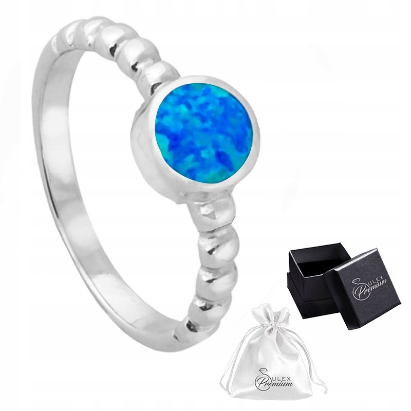 Pierścionek srebrny pr. 925 Elegancki Rodowany z Niebieskim Opalem r. 16