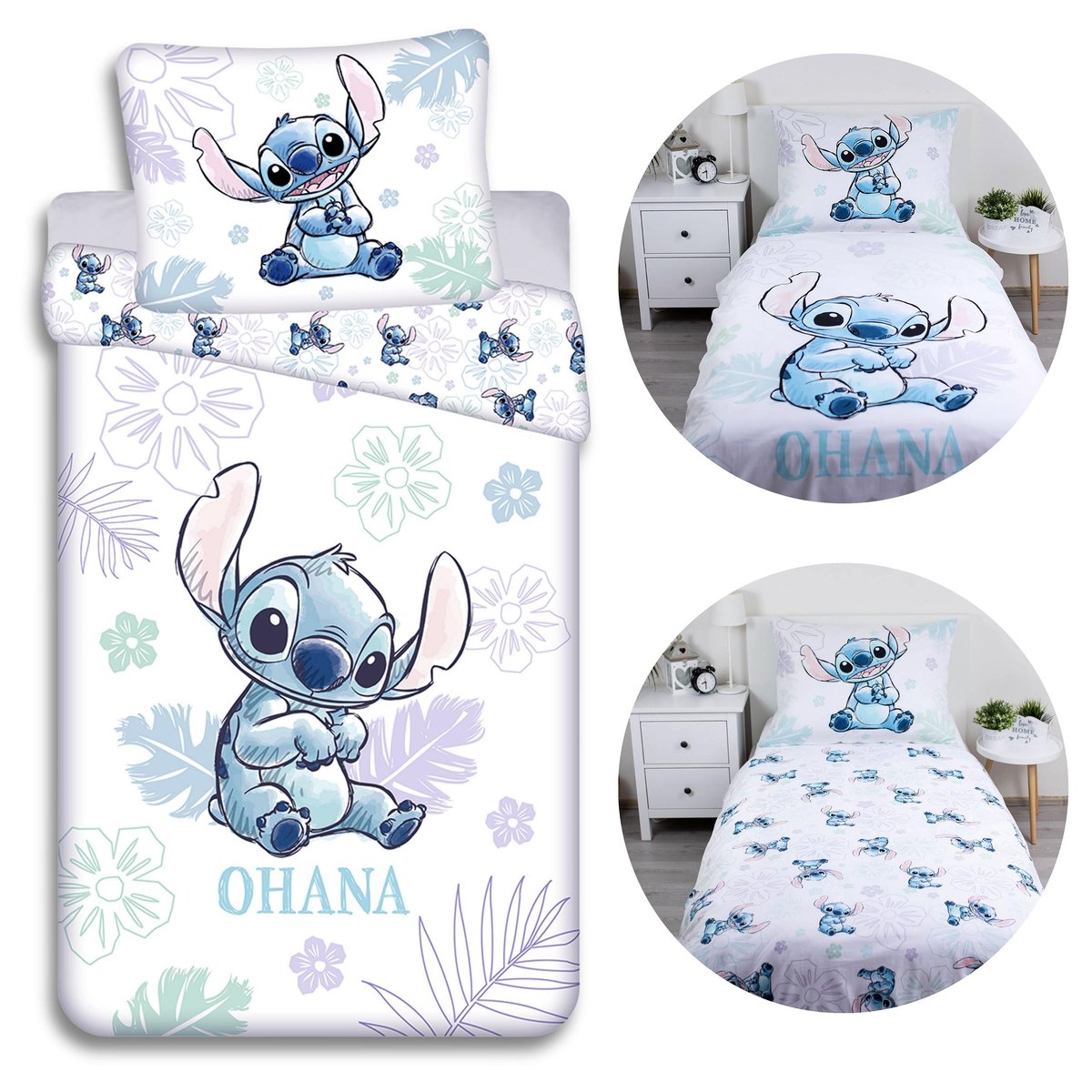 DISNEY Stitch Bawełniana, dwustronna pościel dziecięca, dla dziewczynki, na zamek, 100% bawełna, 140x200cm OEKO-TEX