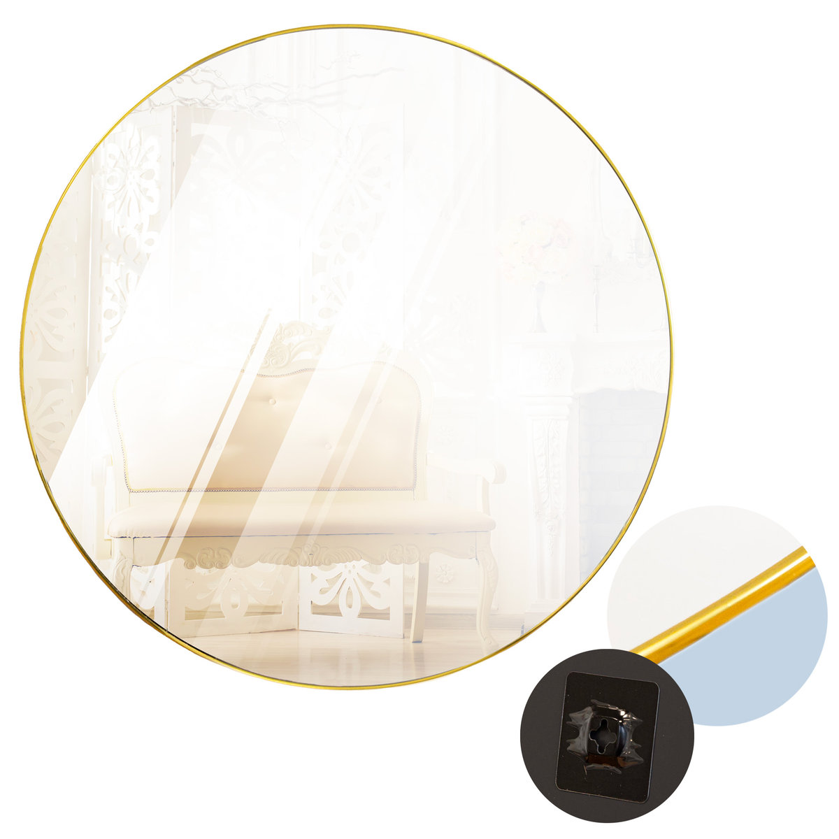 Lustro Okrągłe Ścienne Loft Metalowa Rama Złote 55 Cm