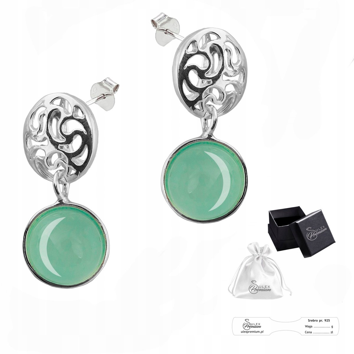 Kolczyki srebrne pr 925 Eleganckie Sztyfty z Naturalnym Kamieniem Agat Aqua