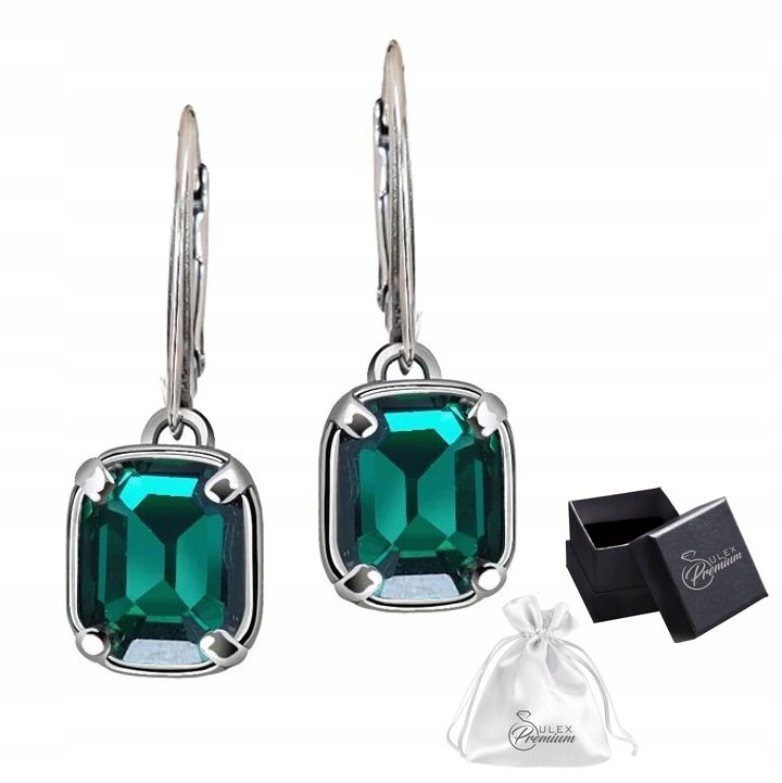 Kolczyki srebrne pr. 925 Wiszące kolczyki z Kryształem Szmaragd