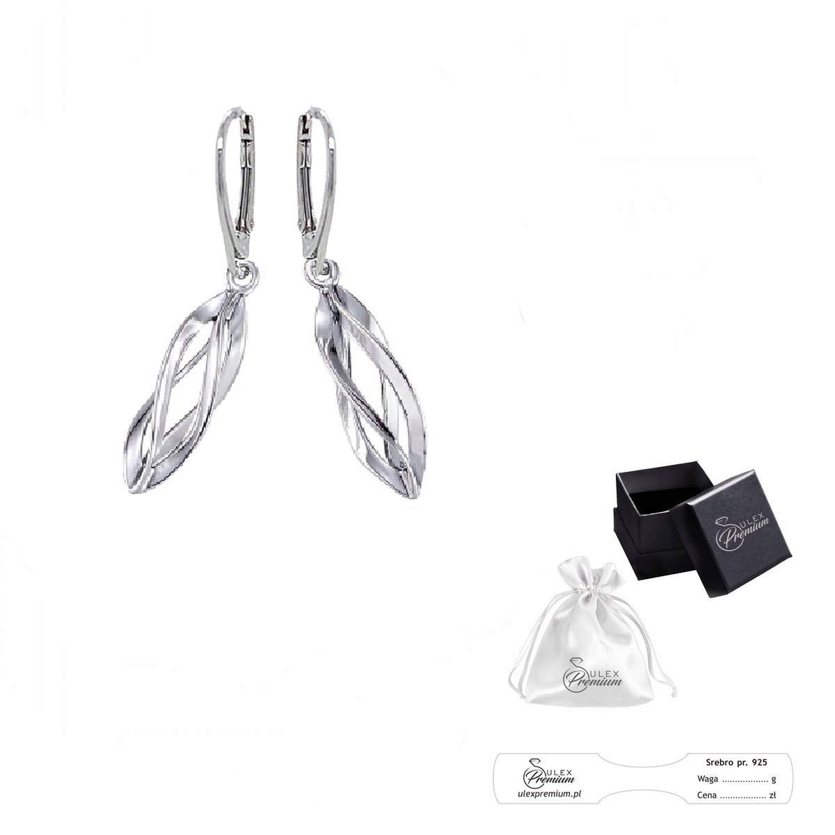Kolczyki Srebrne pr 925 Eleganckie Spiralne wiszące Kolczyki Mniejszy Model
