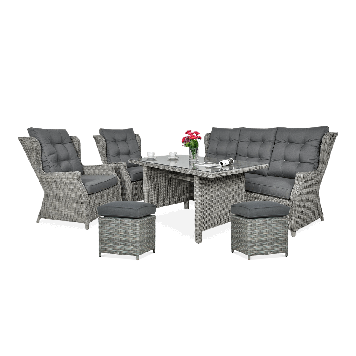 Meble technorattanowe TRIVENTO 3 DINING + PUFY Stone Grey - Focus Garden